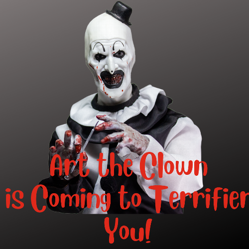 Trick Or Treats Terrifier Art The Clown HORROR MASKS BACK IN STOCK! Arrives With a Bloodbath! Yes, they are finally back in stock! The Terrifier, Art the clown Masks. And just in time for Halloween, the Spooky Season! Its been a long wait and their finally here. And we have two versions, one with blood and the other without. Also check out the other Terrifier Products!